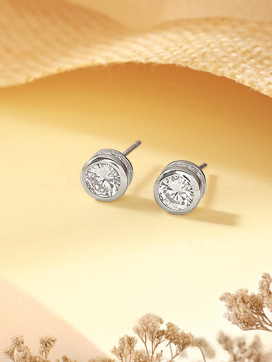 925 Sterling Silver Zircon Studded Halo Circle Solitaire Dailywear Studds Earrings