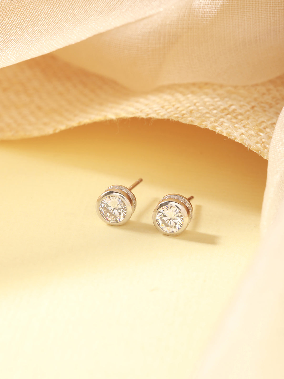 925 Sterling Silver Zircon Studded Halo Circle Solitaire Dailywear Studds Earrings