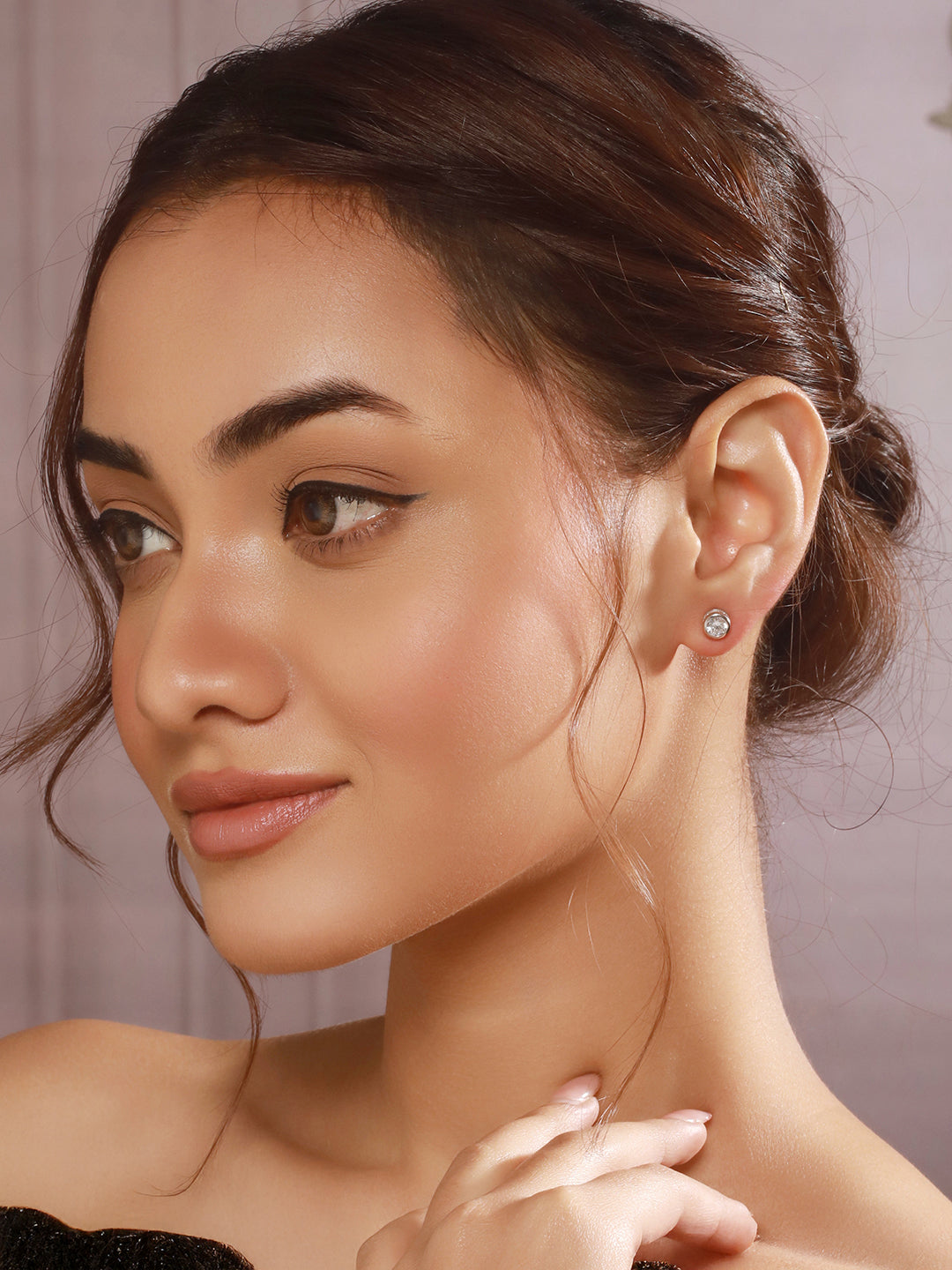 925 Sterling Silver Zircon Studded Halo Circle Solitaire Dailywear Studds Earrings