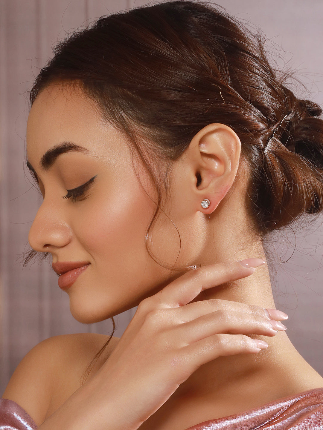 925 Sterling Silver Zircon Studded Halo Circle Solitaire Dailywear Studds Earrings