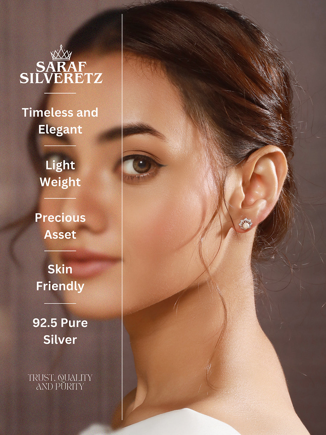 925 Sterling Silver Zircon Studded Faux Pearls  Flower Studds Earrings