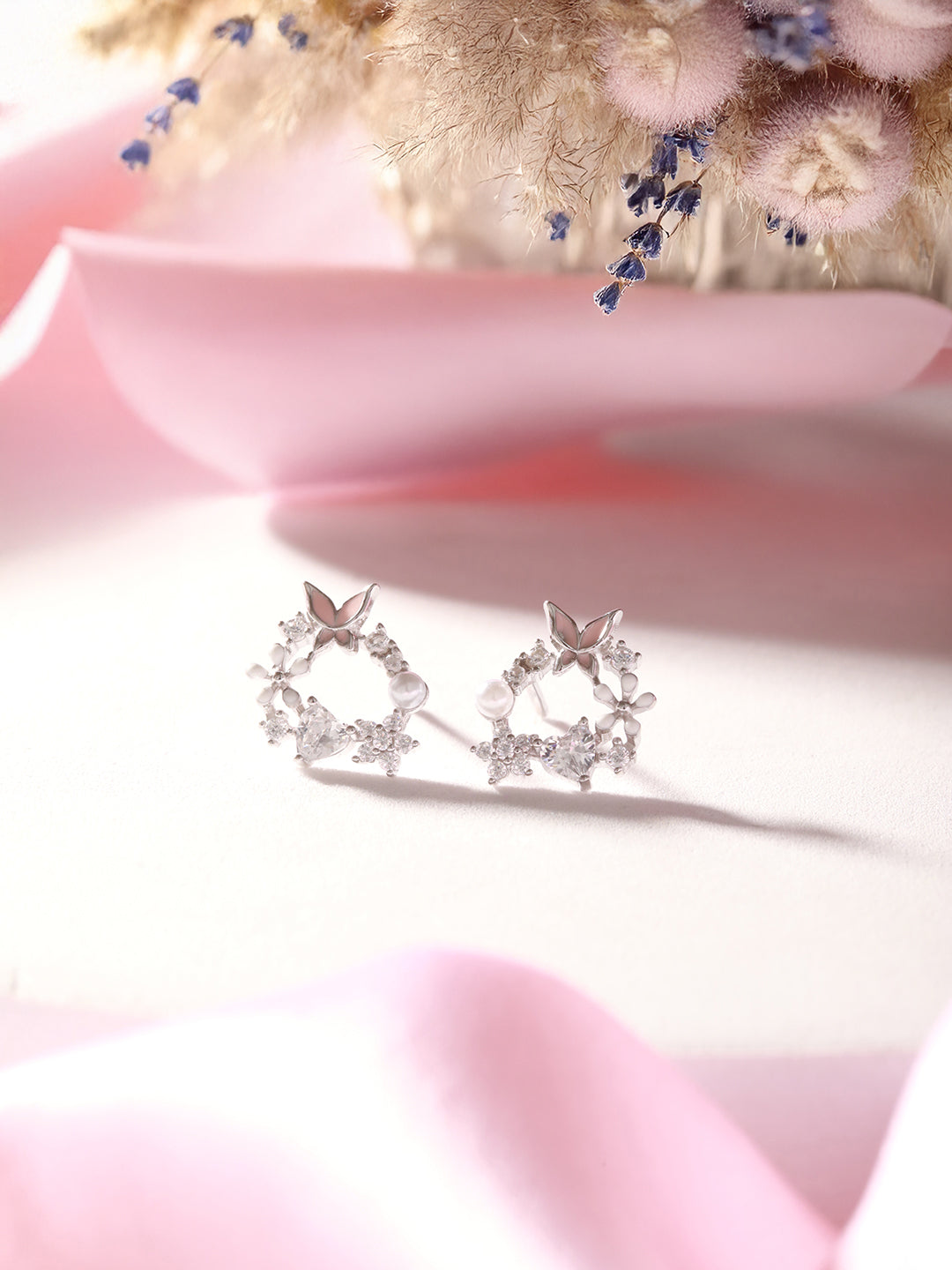 925 Sterling Silver Zircon Studded White Butterfly Stateent Studds Earrings