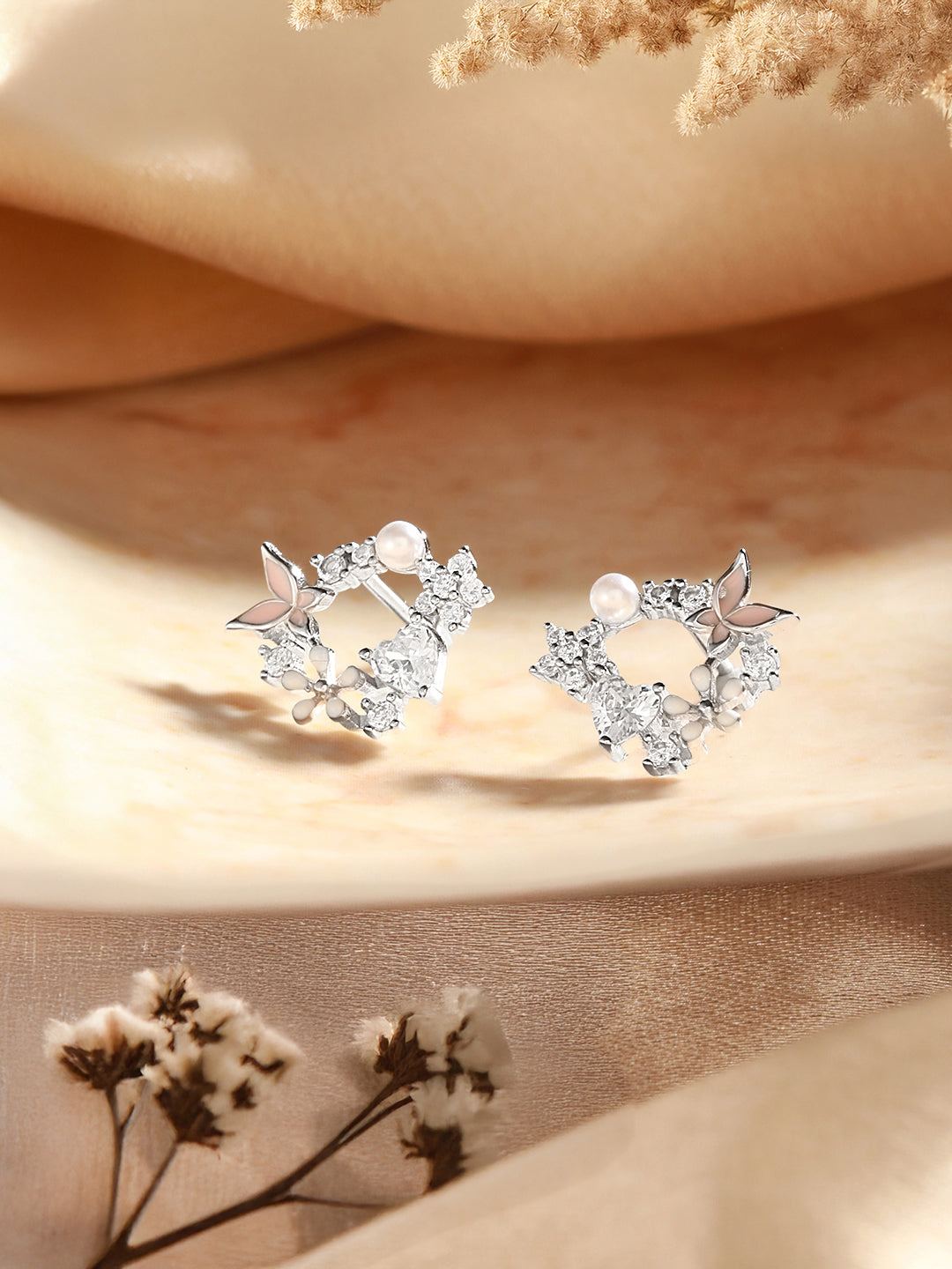 925 Sterling Silver Zircon Studded White Butterfly Stateent Studds Earrings