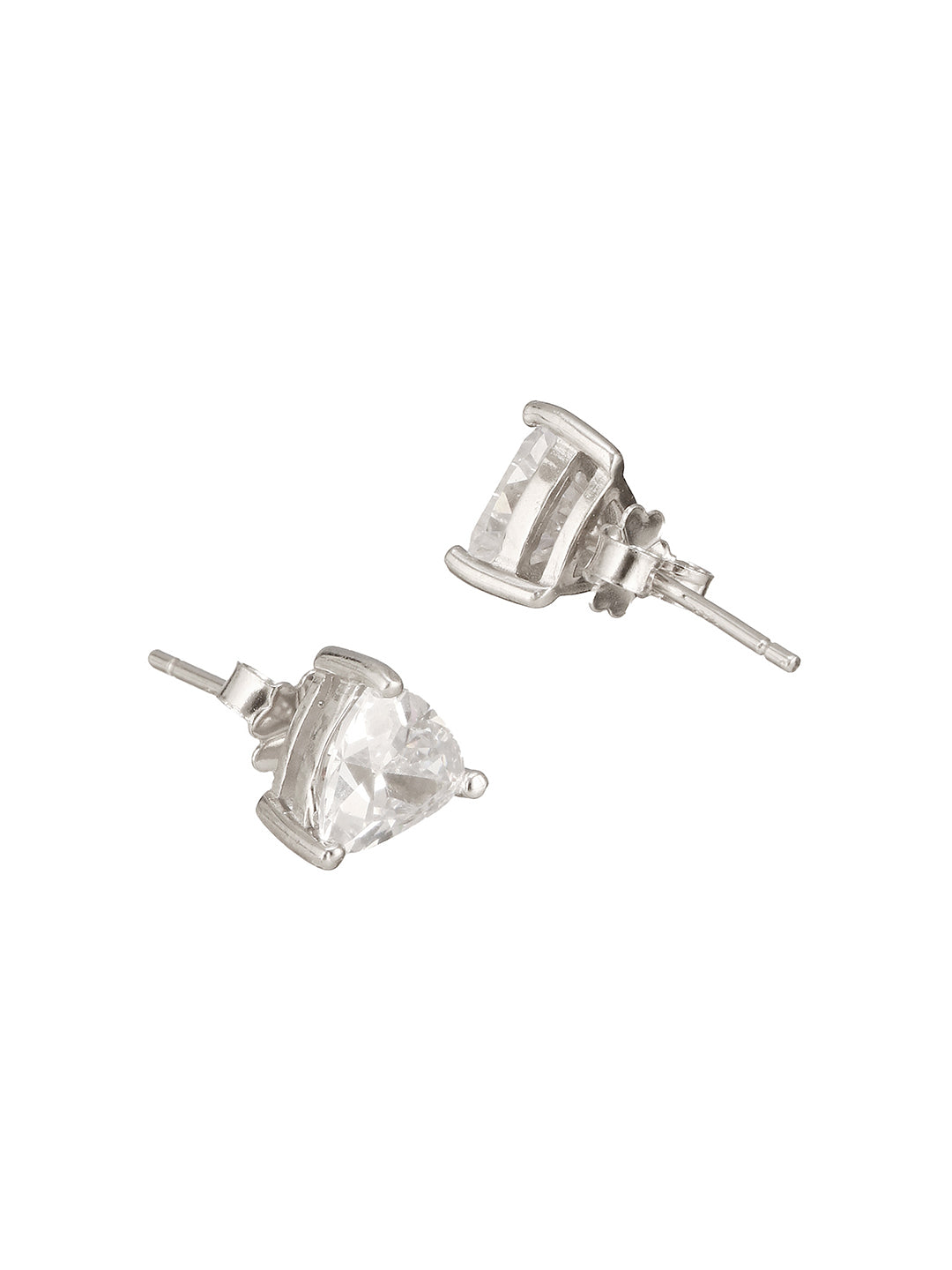 925 Sterling Silver Cubic Zircon Studded Geometric Minimal Solitaire Studds Earrings