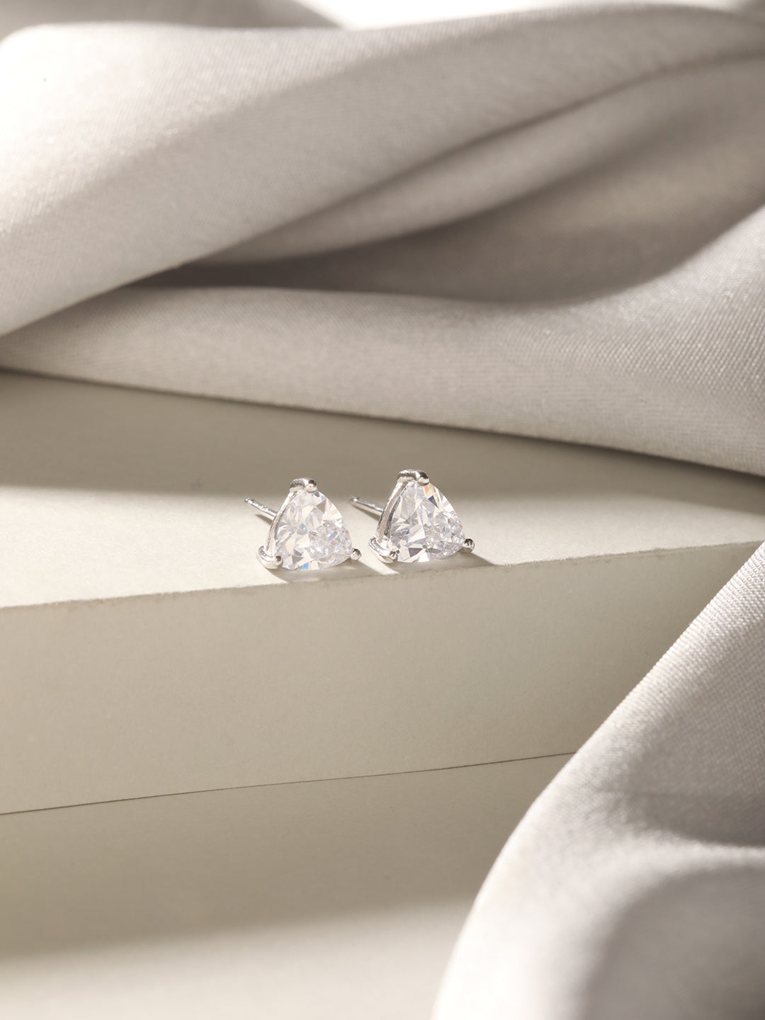 925 Sterling Silver Cubic Zircon Studded Geometric Minimal Solitaire Studds Earrings