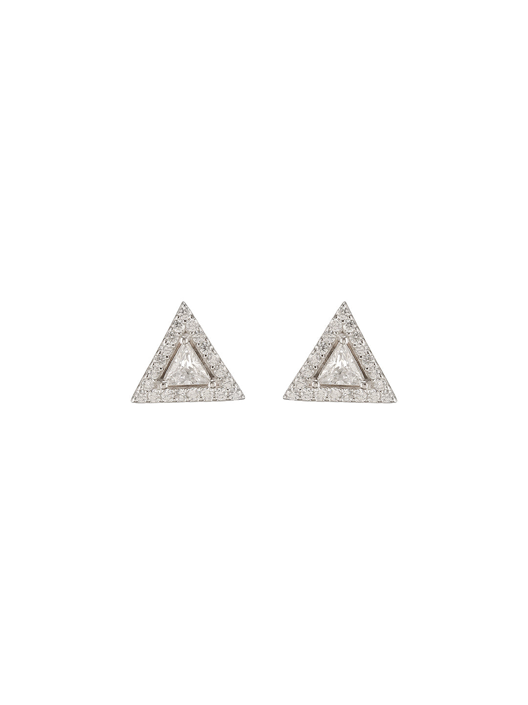925 Sterling Silver Zircon Studded  Pyramid Shaped Halo Solitaire Minimal Studds Earrings