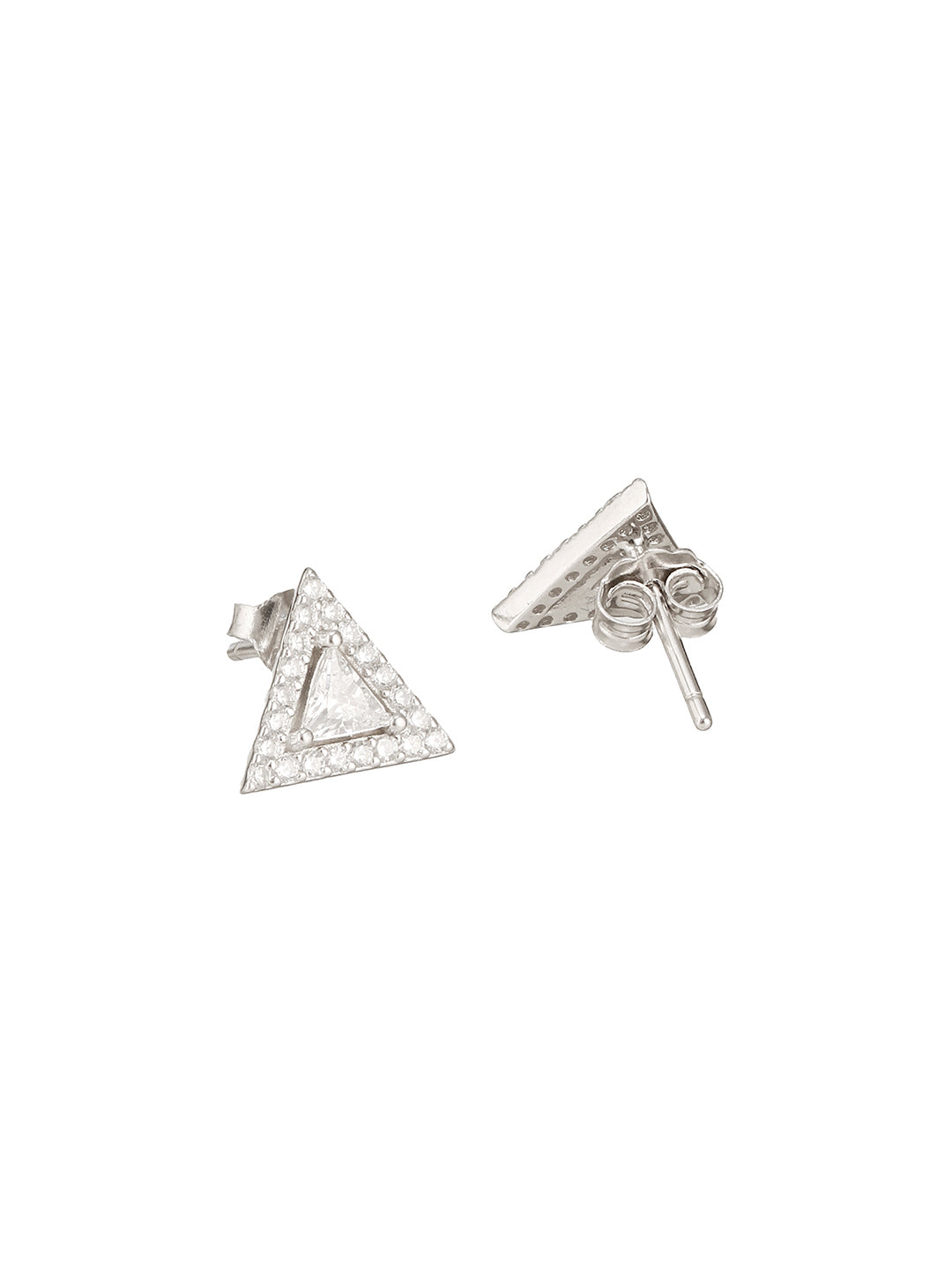 925 Sterling Silver Zircon Studded  Pyramid Shaped Halo Solitaire Minimal Studds Earrings