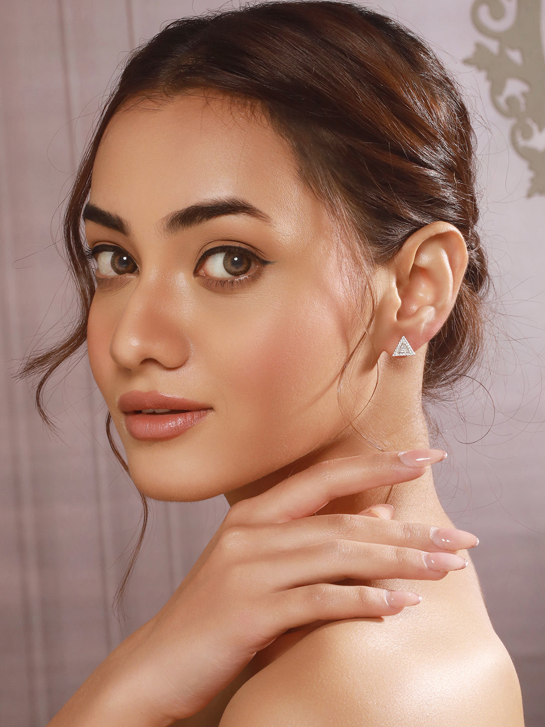 925 Sterling Silver Zircon Studded  Pyramid Shaped Halo Solitaire Minimal Studds Earrings