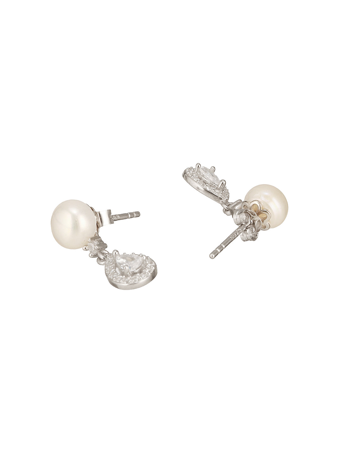 925 Sterling Silver Zircon & Pearl Embellished Drop Statement Earrings
