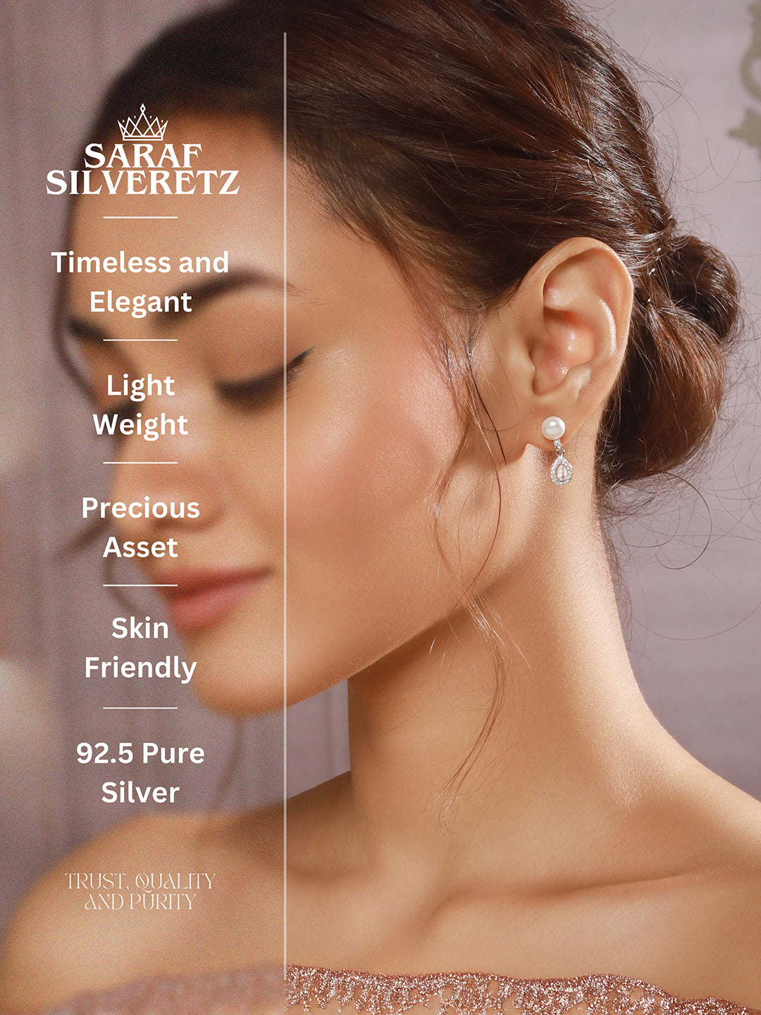 925 Sterling Silver Zircon & Pearl Embellished Drop Statement Earrings