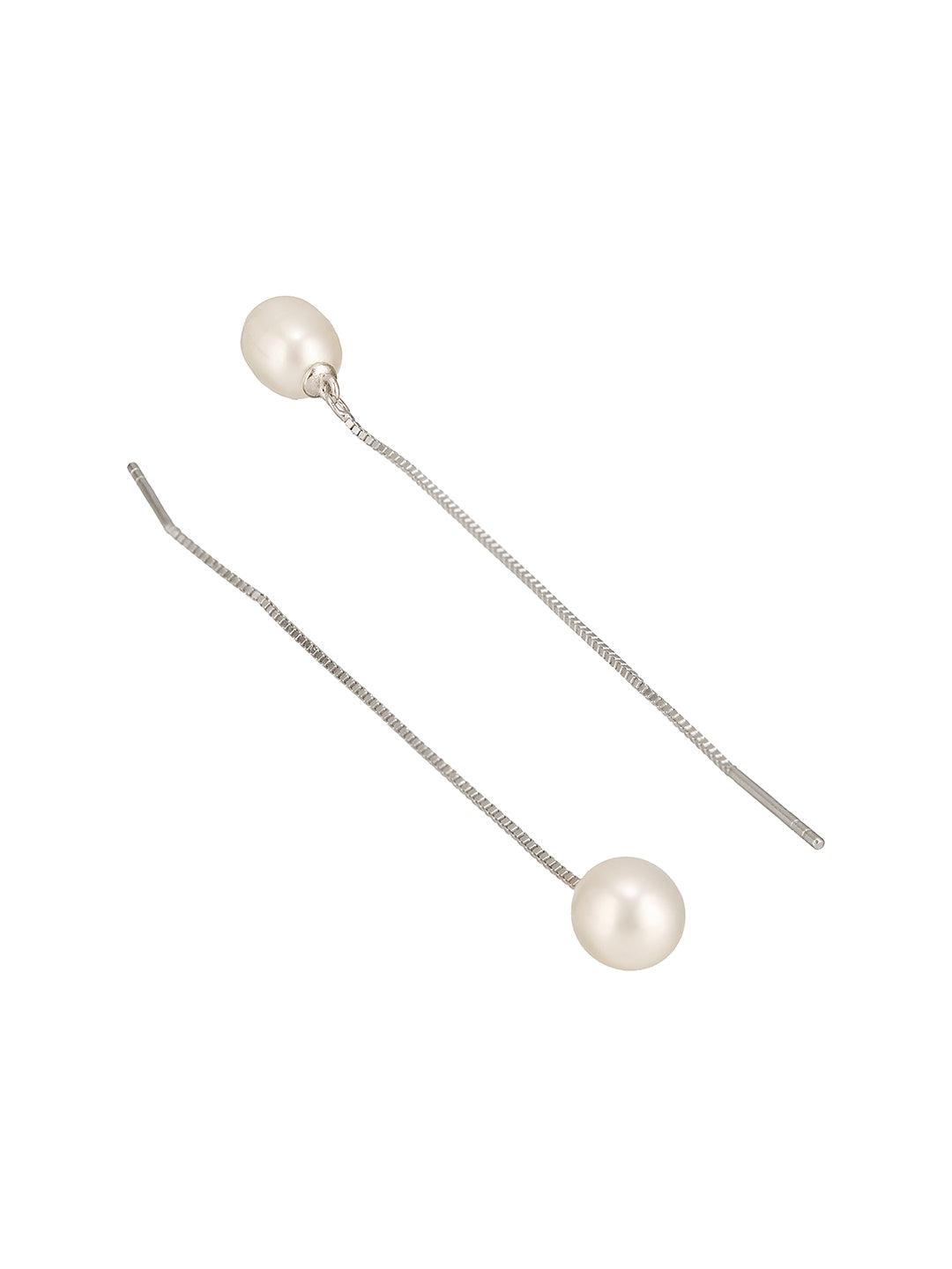 925 Sterling Silver Zircon Studded Freshwater Pearls Sui Dhaga  Threader Dangle Earrings