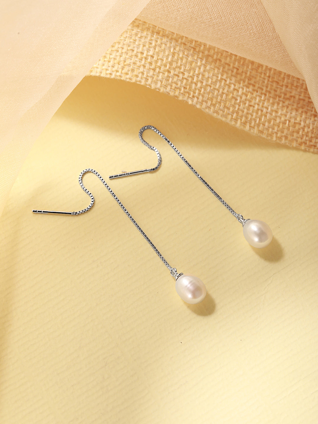 925 Sterling Silver Zircon Studded Freshwater Pearls Sui Dhaga  Threader Dangle Earrings