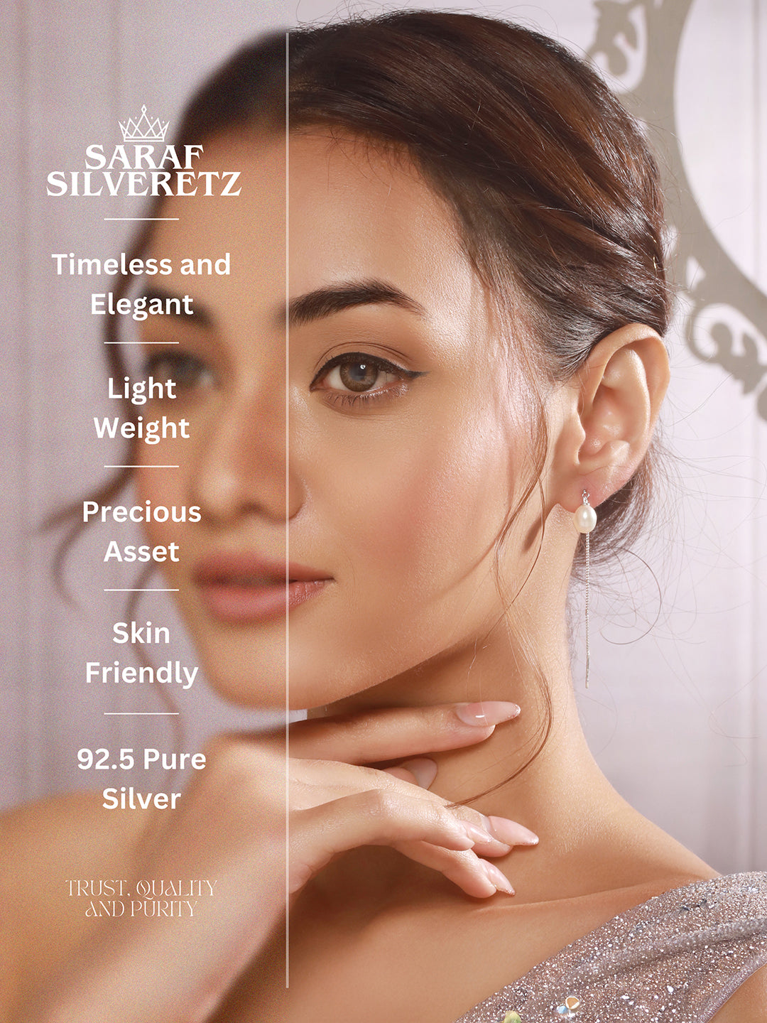 925 Sterling Silver Zircon Studded Freshwater Pearls Sui Dhaga  Threader Dangle Earrings