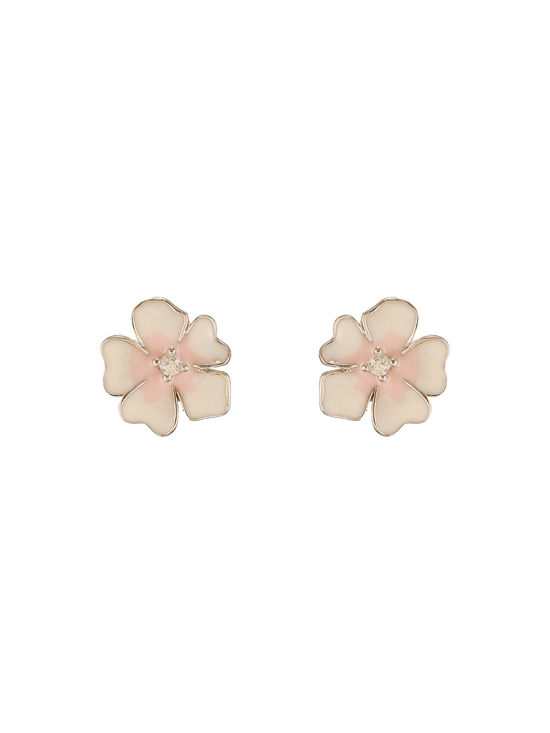 925 Sterling Silver Enamelled Bloom  Flower Shaped Studds Earrings