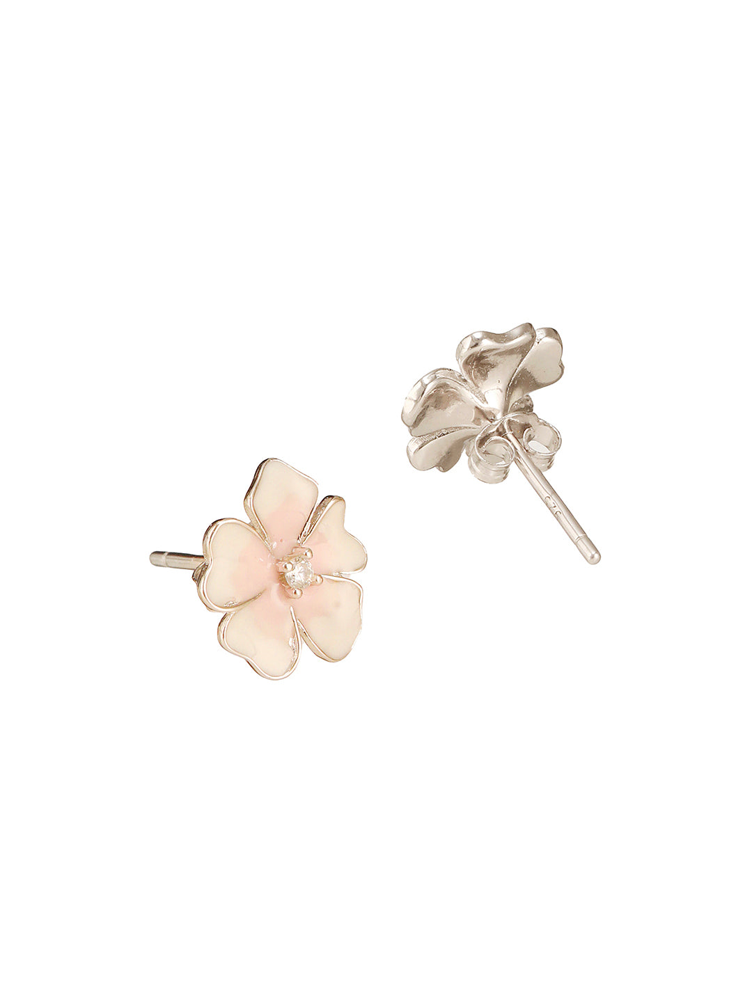 925 Sterling Silver Enamelled Bloom  Flower Shaped Studds Earrings