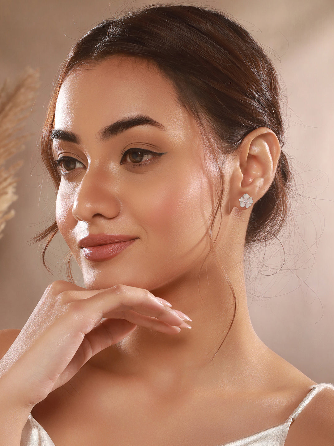 925 Sterling Silver Enamelled Bloom  Flower Shaped Studds Earrings