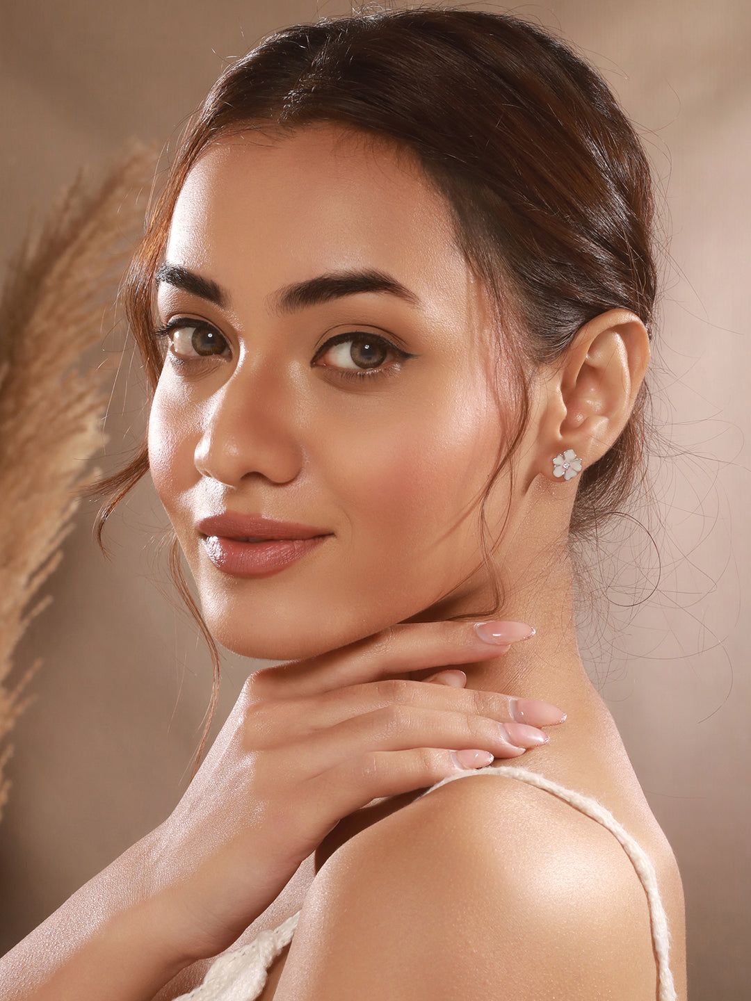 925 Sterling Silver Enamelled Bloom  Flower Shaped Studds Earrings