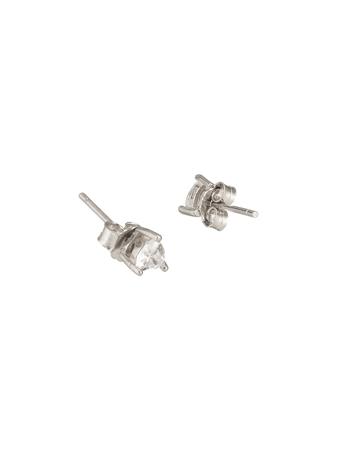 925 Sterling Silver 4 mm Stones  Zircon Studded Solitaire Heart Studds Minimal Earrings