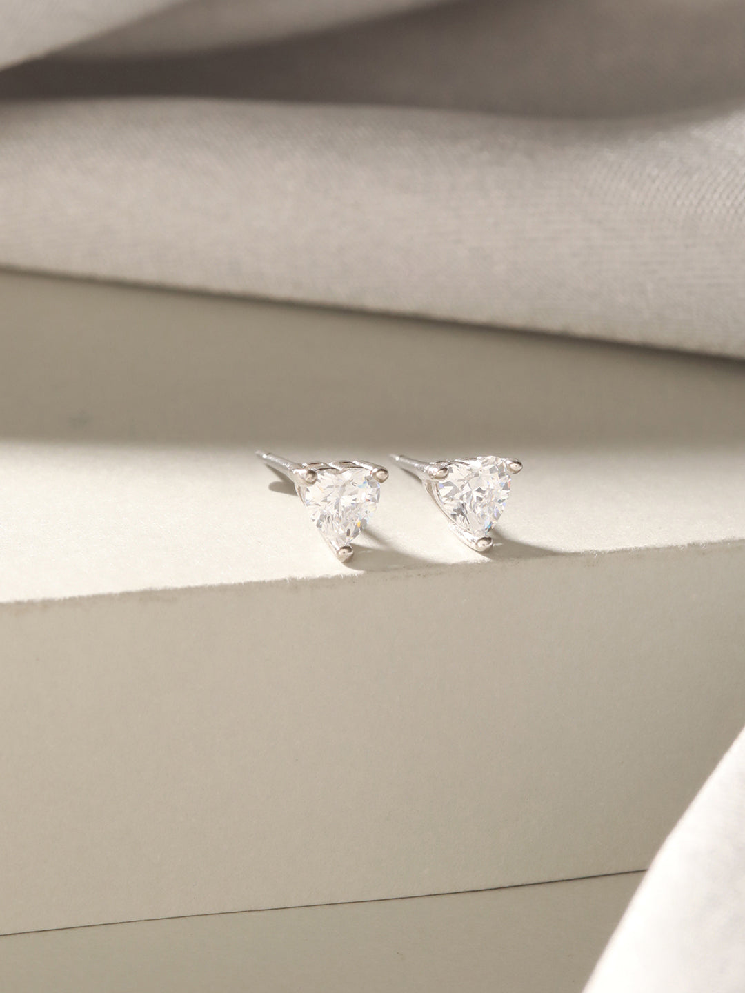 925 Sterling Silver 4 mm Stones  Zircon Studded Solitaire Heart Studds Minimal Earrings