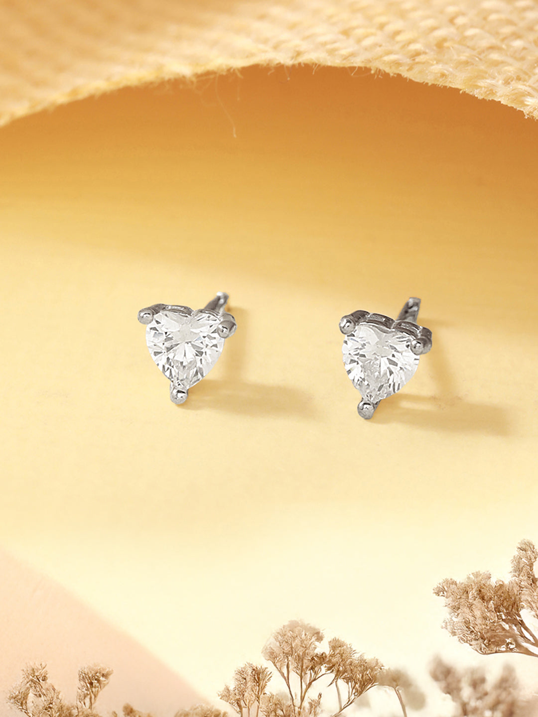 925 Sterling Silver 4 mm Stones  Zircon Studded Solitaire Heart Studds Minimal Earrings