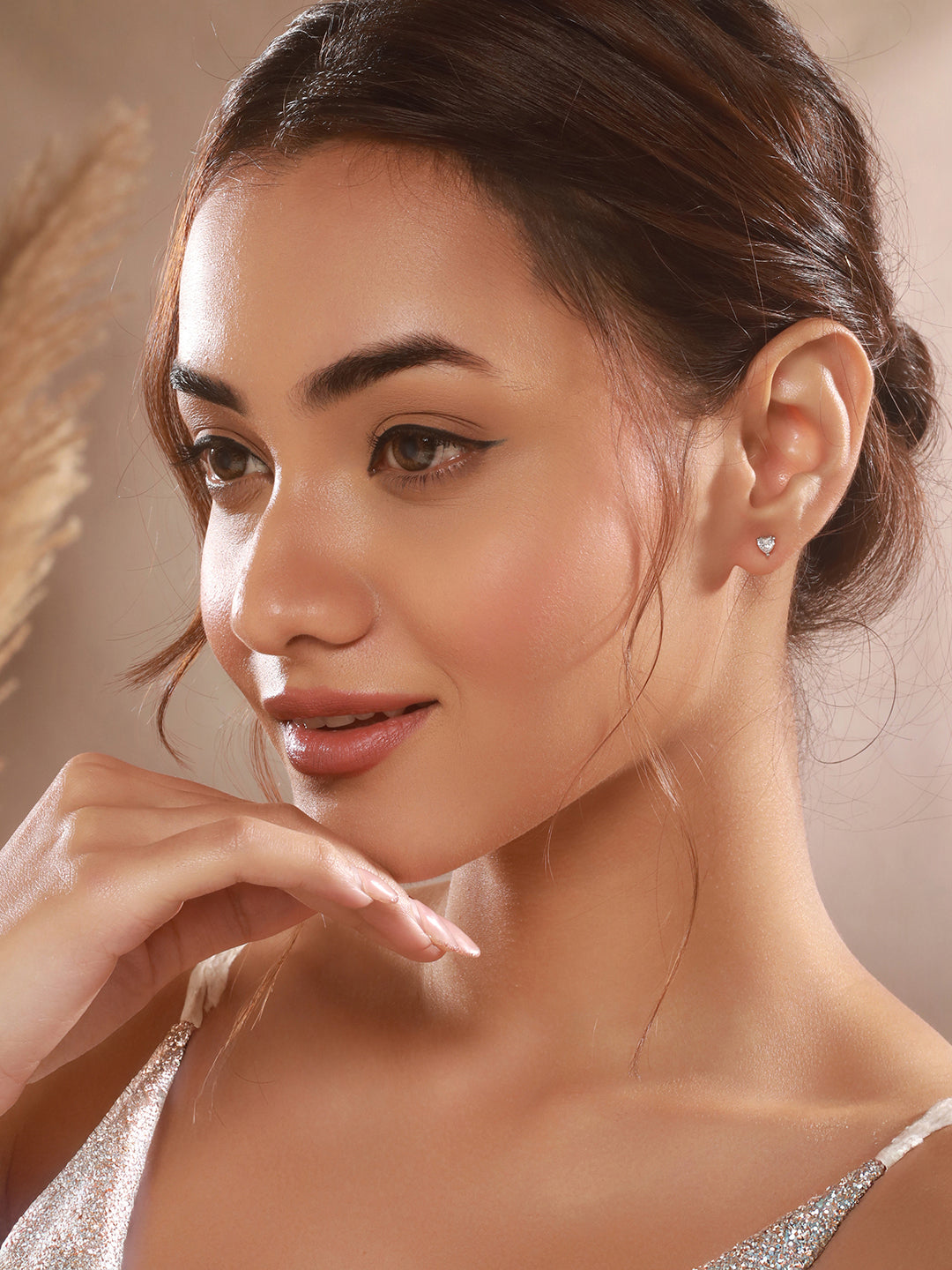 925 Sterling Silver 4 mm Stones  Zircon Studded Solitaire Heart Studds Minimal Earrings