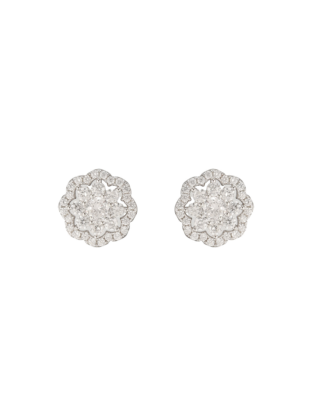 925 Sterling Silver Zircon Studded Floral Studds Earrings