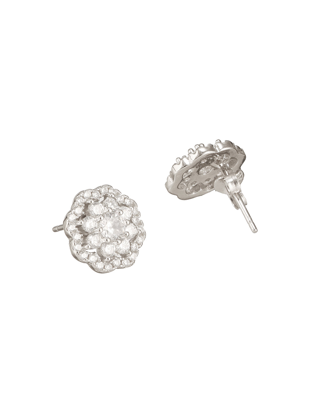 925 Sterling Silver Zircon Studded Floral Studds Earrings