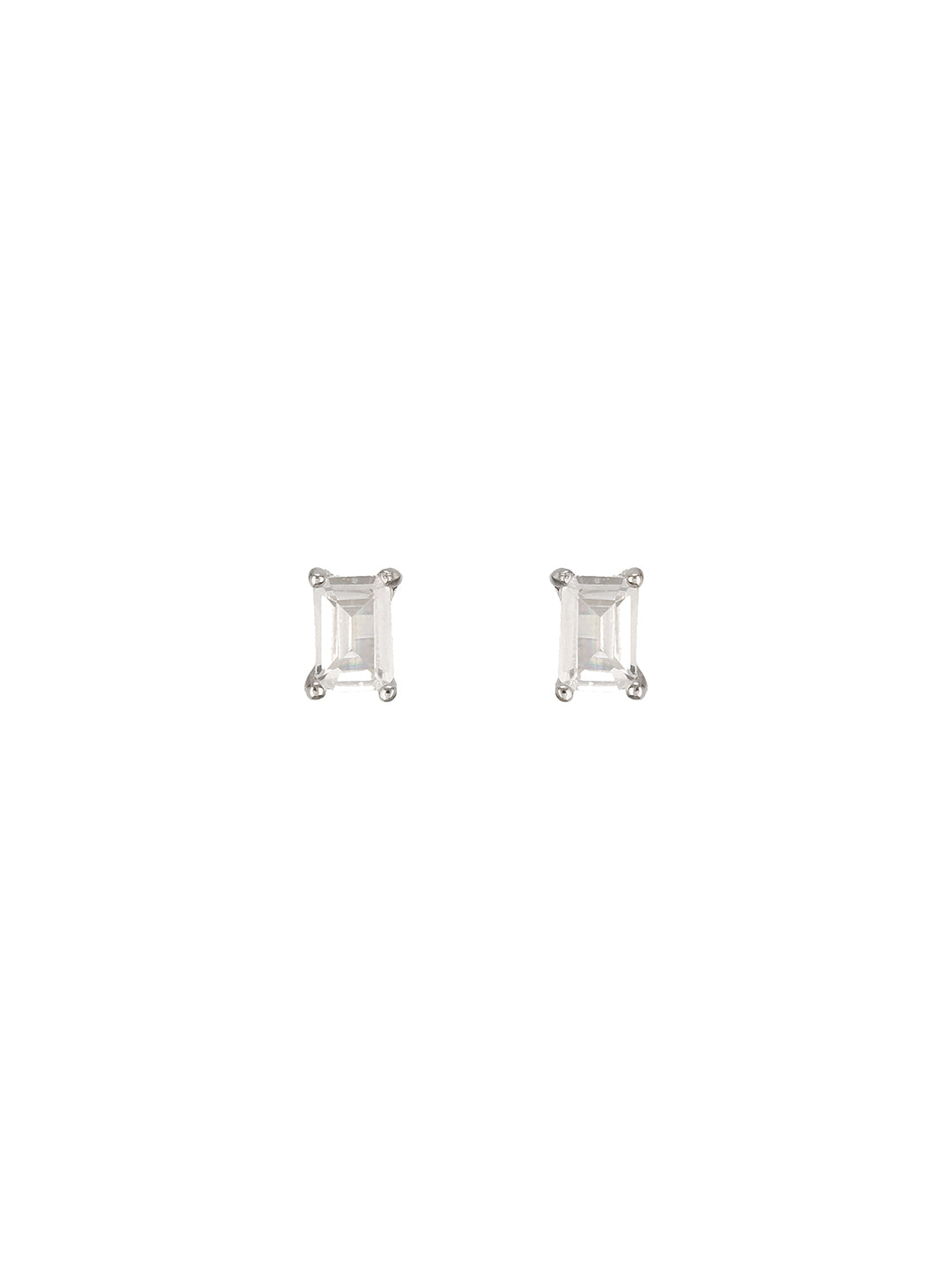 925 Sterling Silver 6 mm Zircon Studded Rectangular Solitaire Dailywear Studds Earrings