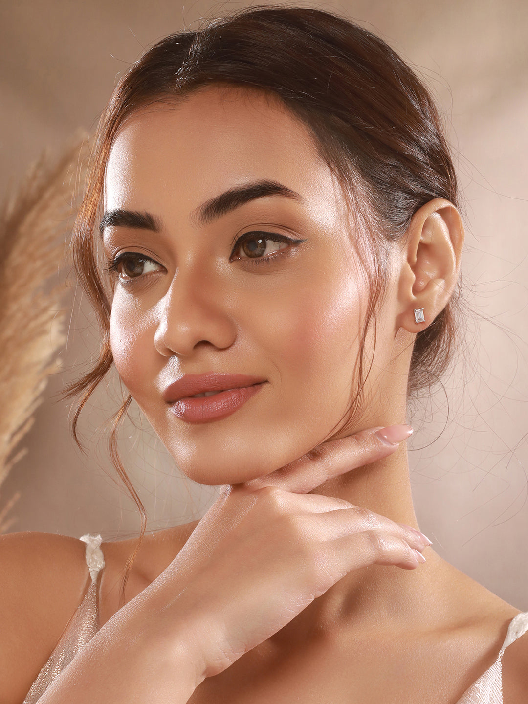 925 Sterling Silver 6 mm Zircon Studded Rectangular Solitaire Dailywear Studds Earrings