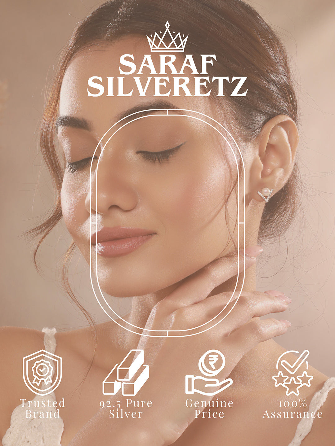 925 Sterling Silver Zircon &  Faux Pearl V - Shaped Minimal Studds Earrings