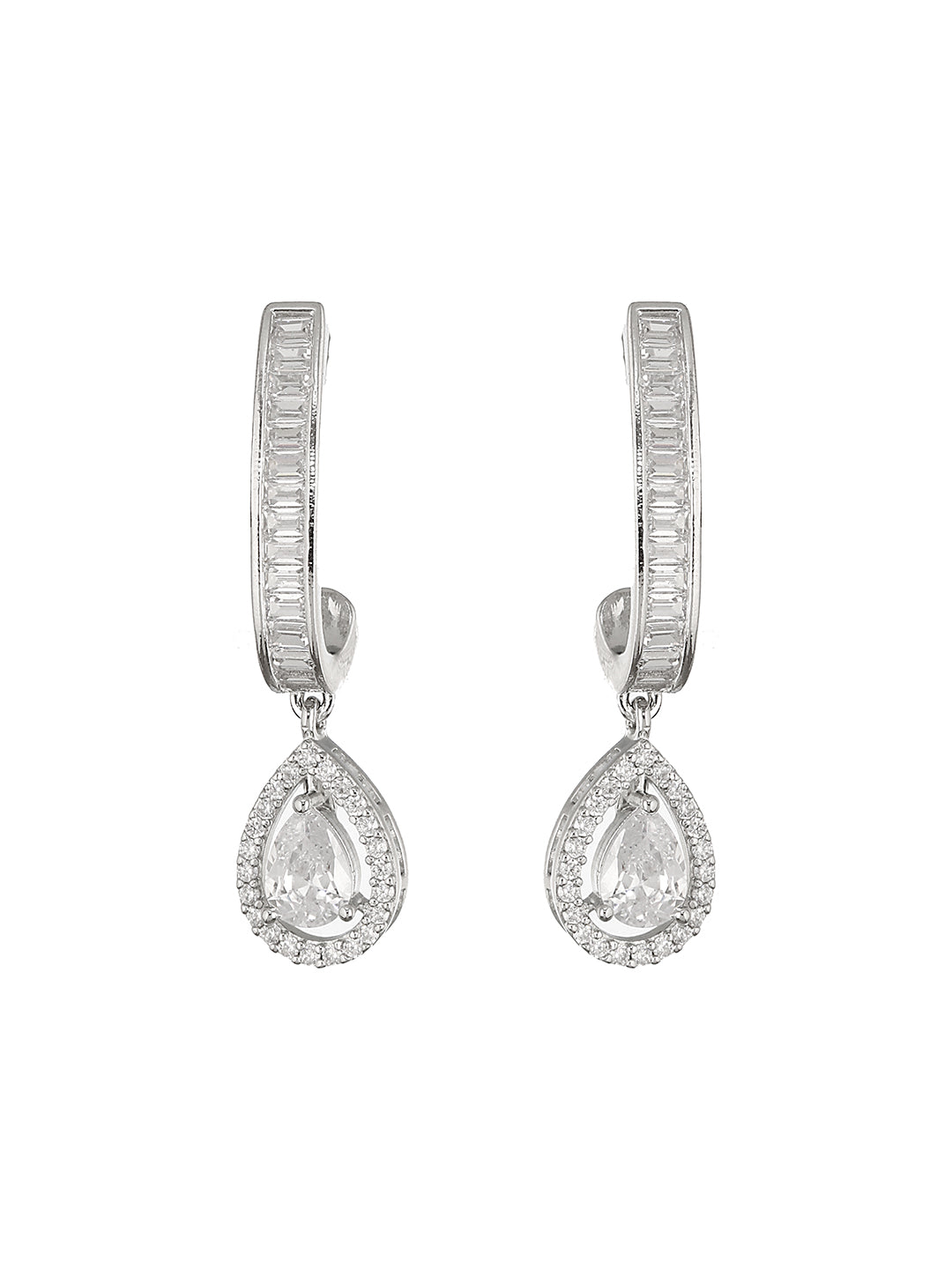 925 Sterling Silver Rhodium Plated Tear Drop Stud Earrings