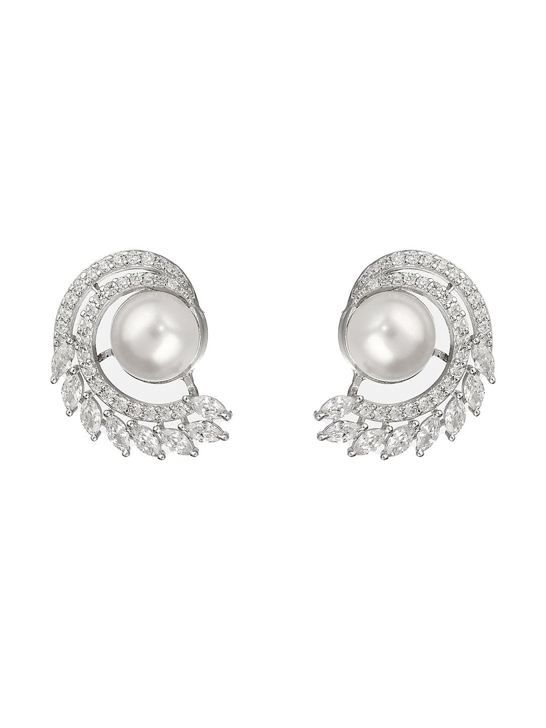 925 Sterling Silver Rhodium Plated Pearl Studds Earrings