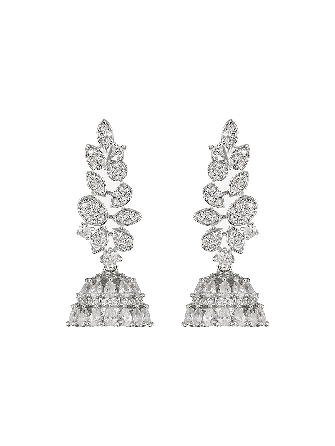 925 Sterling Silver Cubic Zirconia Leafy Jhumka Earrings
