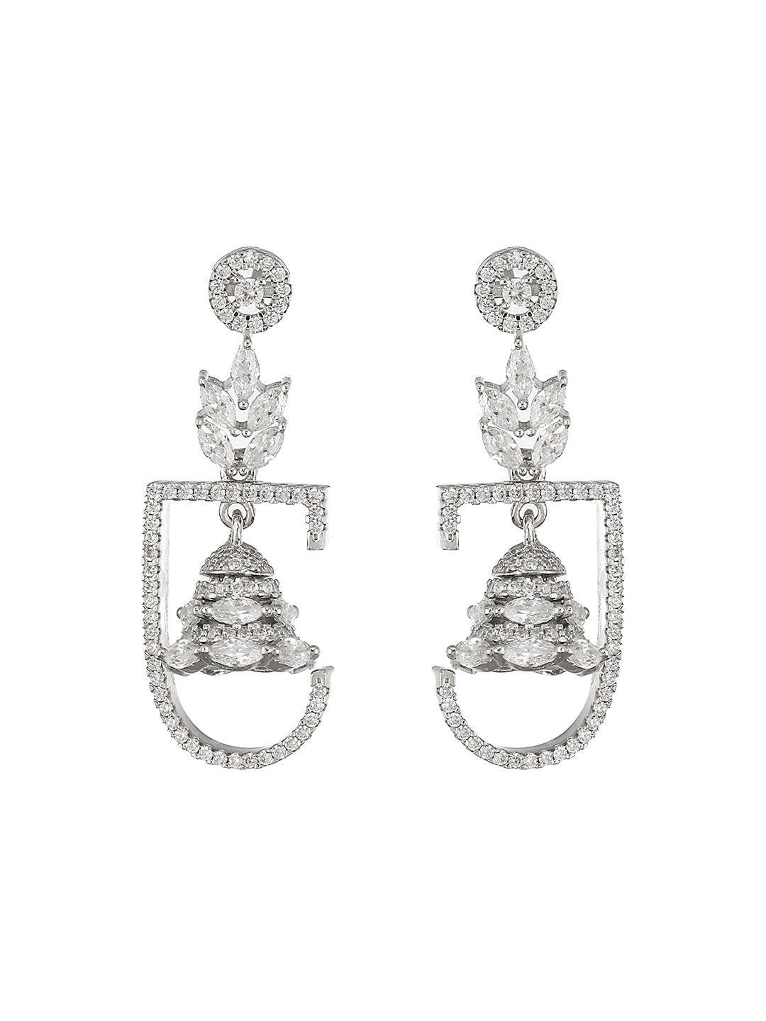 925 Sterling Silver Rhodium Plated CZ Jhumka Earrings