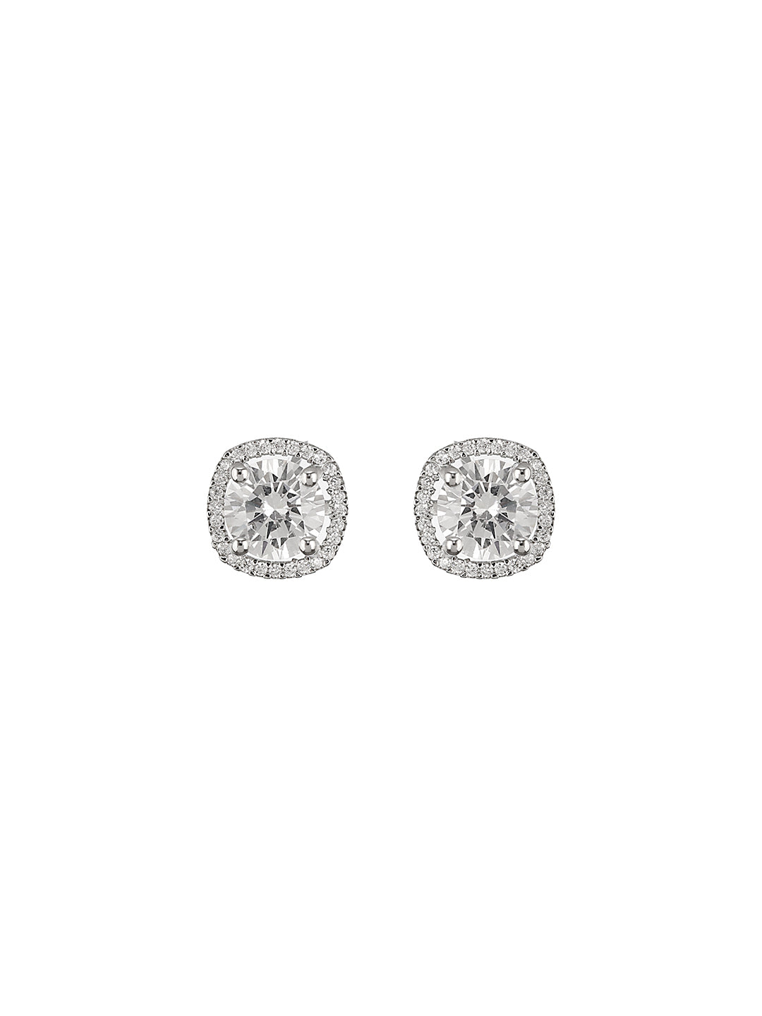 925 Sterling Silver Rhodium Plated Halo Solitaire Studds Earrings