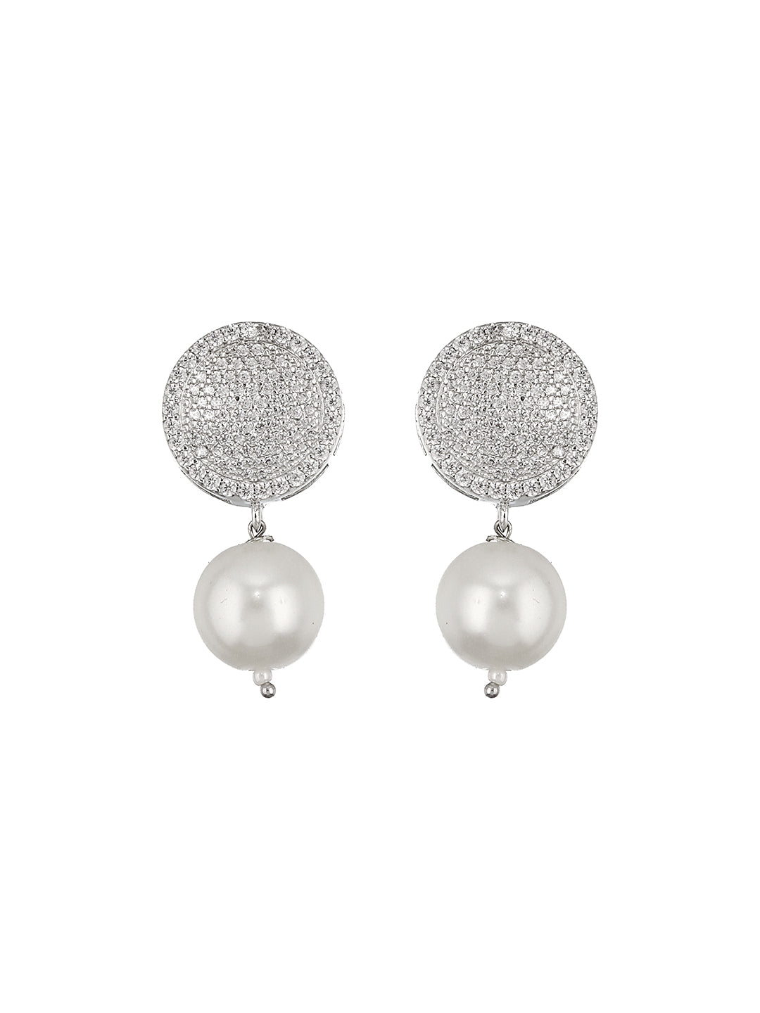 925 Sterling Silver Cubic Zirconia Circular Pearl Drop Earrings