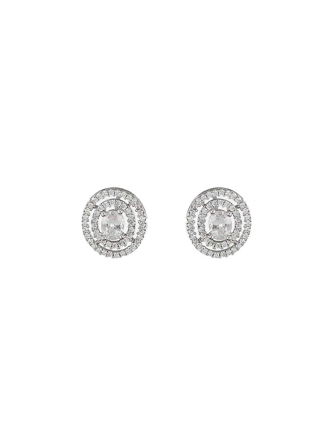 925 Sterling Silver Cubic Zirconia Concentric Circular Studds Earring