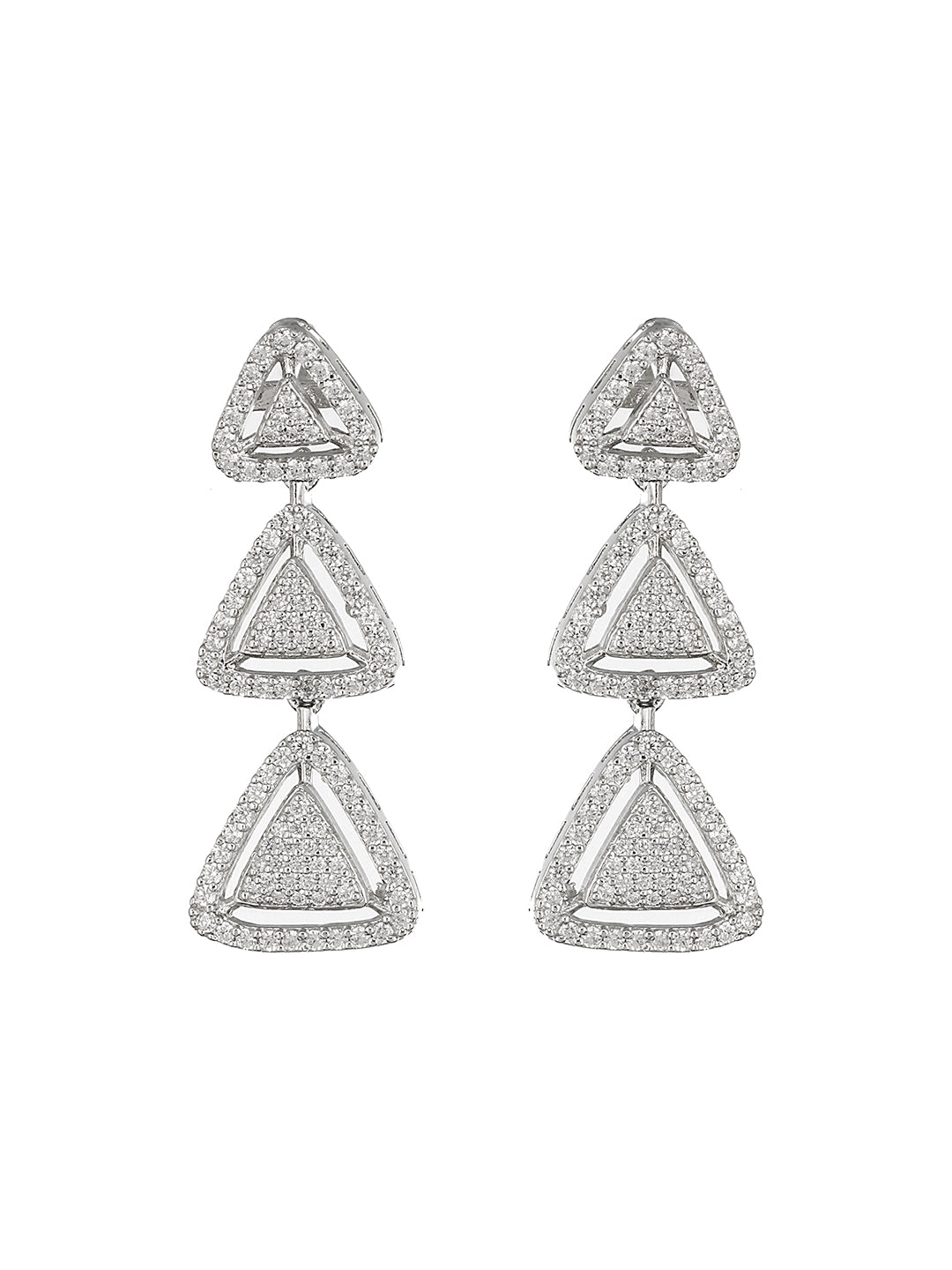 925 Sterling Silver Rhodium Plated CZ Pyramid Drop Earrings