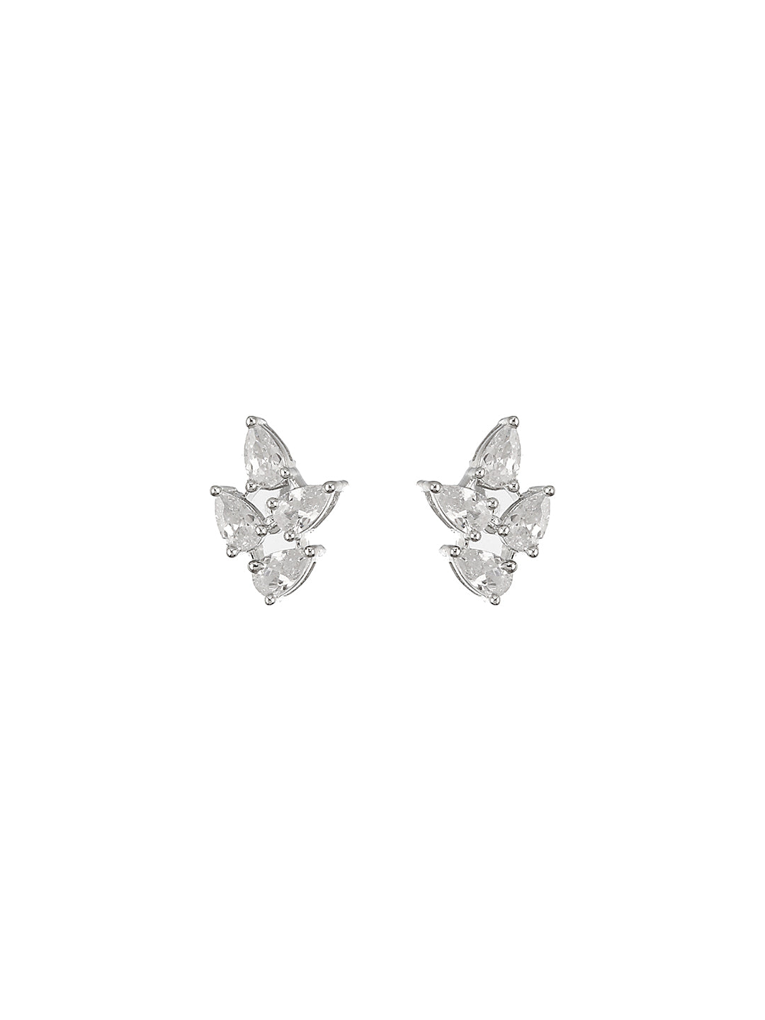 925 Sterling Silver AD Studded Rhodium Plated  Leafy Studds Earrings