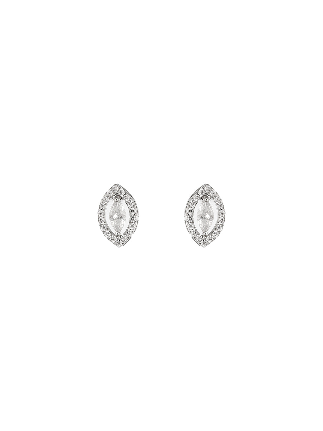 925 Sterling Silver Cubic Zirconia  Oval Marquis Studds Earrings