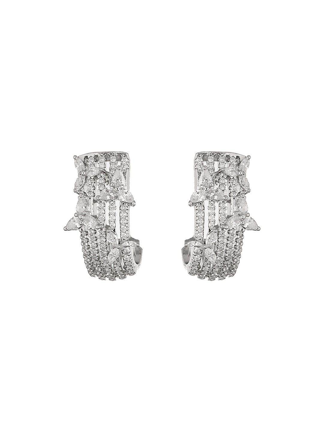 925 Sterling Silver CZ Floral Bali Studds Earrings