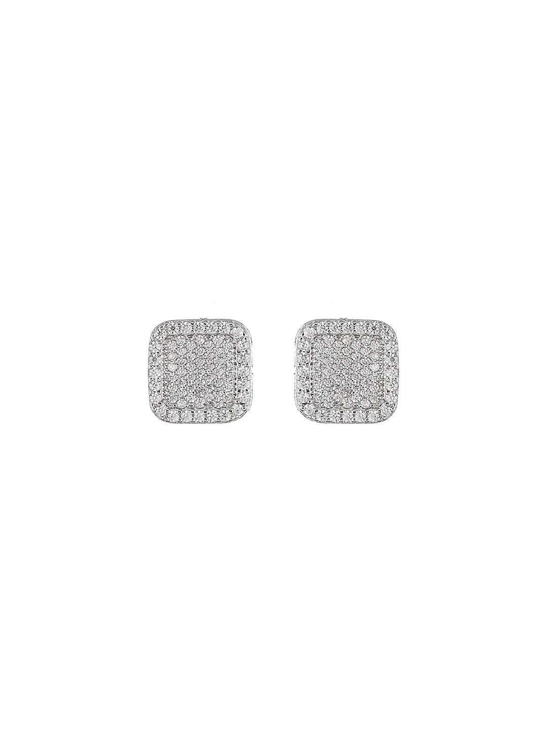 925 Sterling Silver Cubic Zirconia Square Studds Earrings