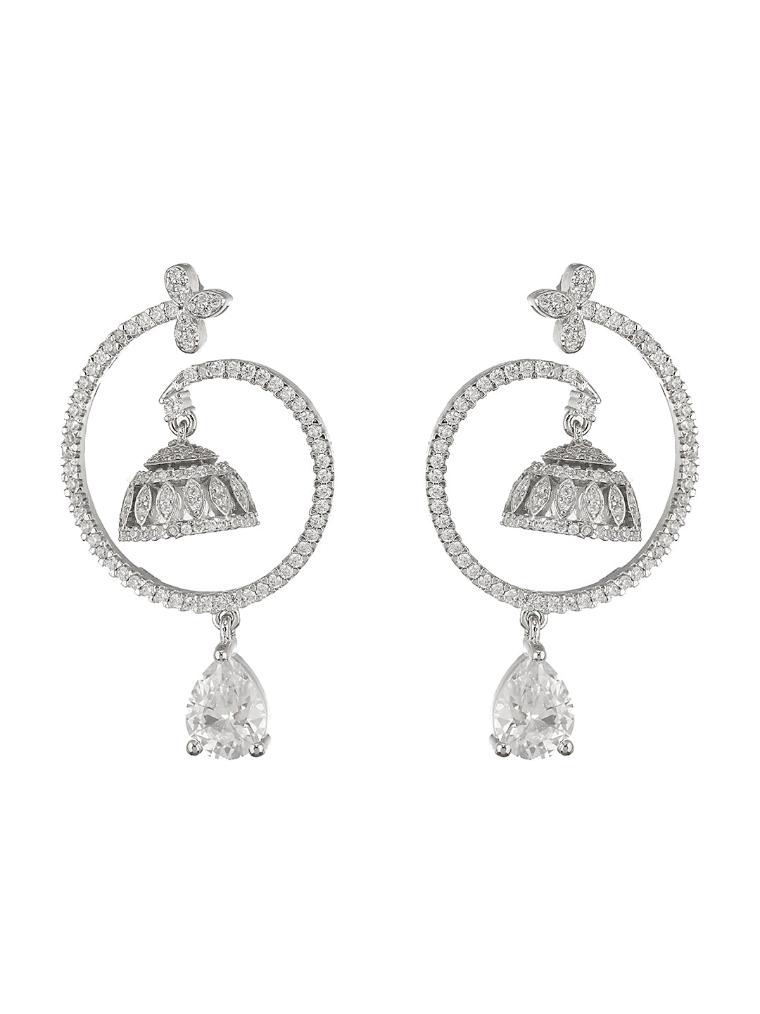 925 Sterling Silver Rhodium Plated Chandbali Drop Earrings