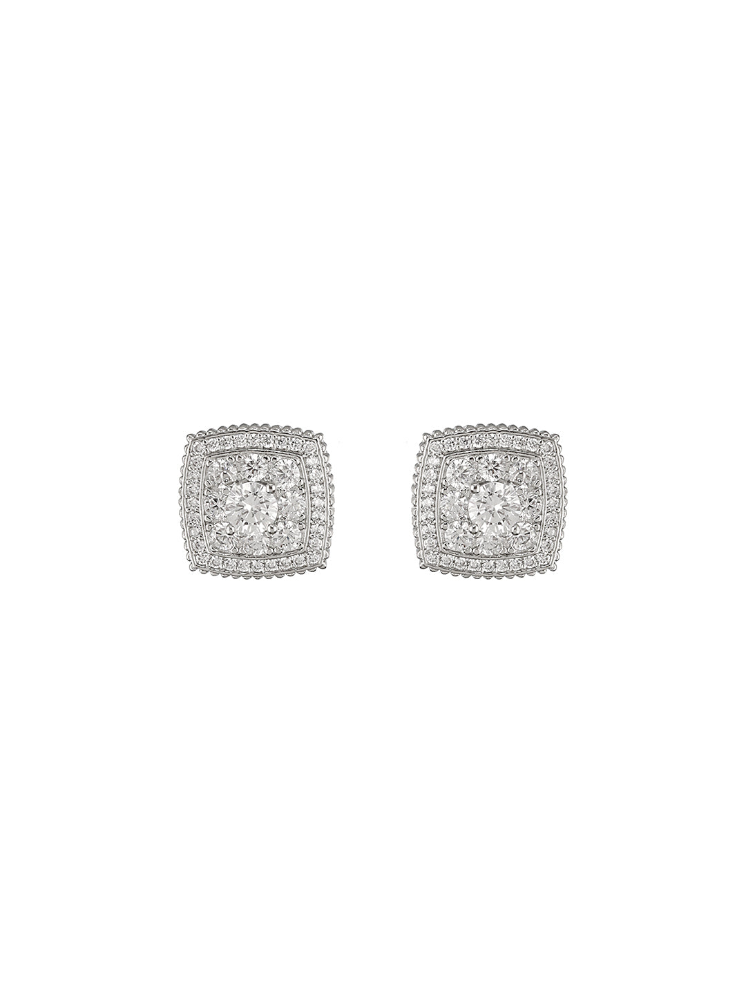 925 Sterling Silver Rhodium Plated Geometric Square Cluster CZ Studds Earrings