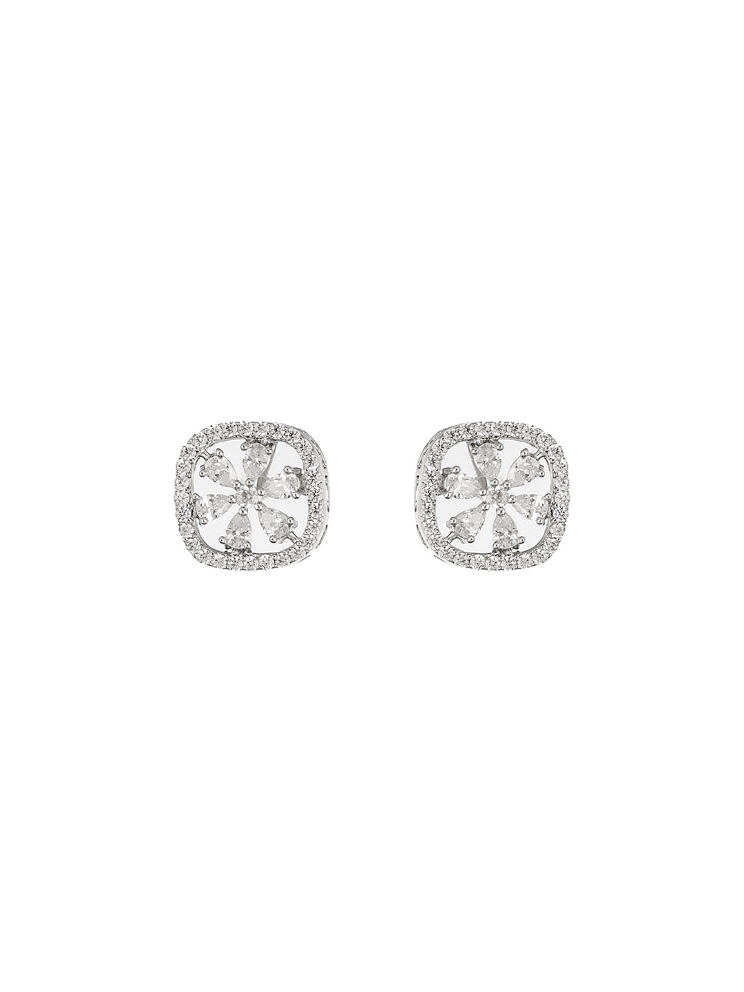 925 Sterling Silver Zircon Studded Halo Flower Dailywear Studds Earrings