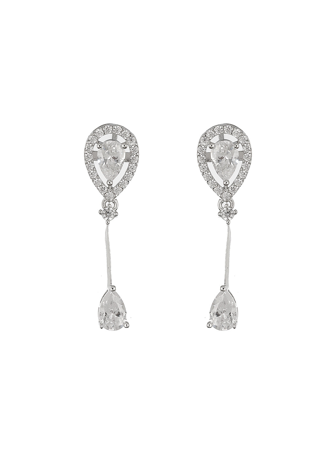 925 Sterling Silver Rhodium Plated Pear Drop Earrings