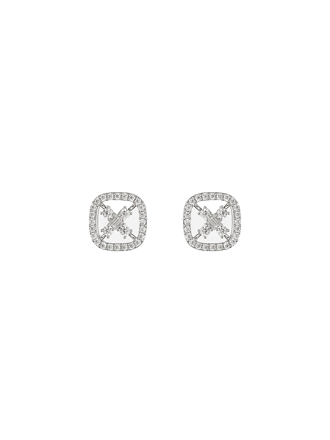 925 Sterling Silver Rhodium Plated Geometric Square Floret Studds Earrings