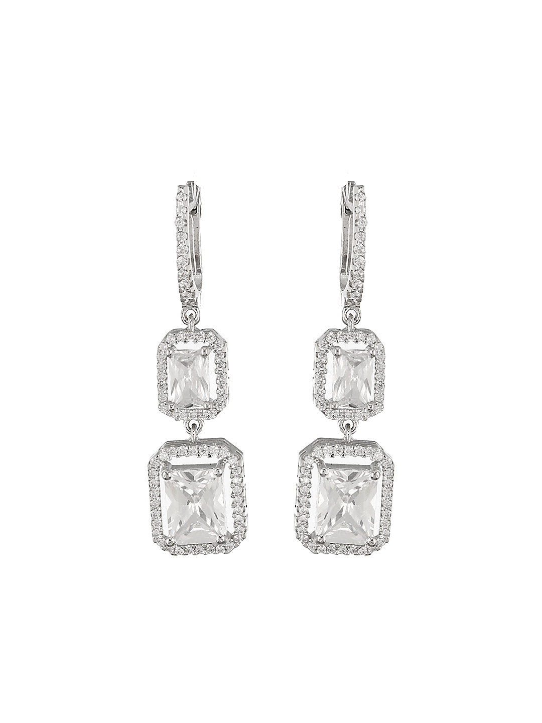 925 Sterling Silver Rhodium Plated Drop Dangler Bali Hoop Earrings