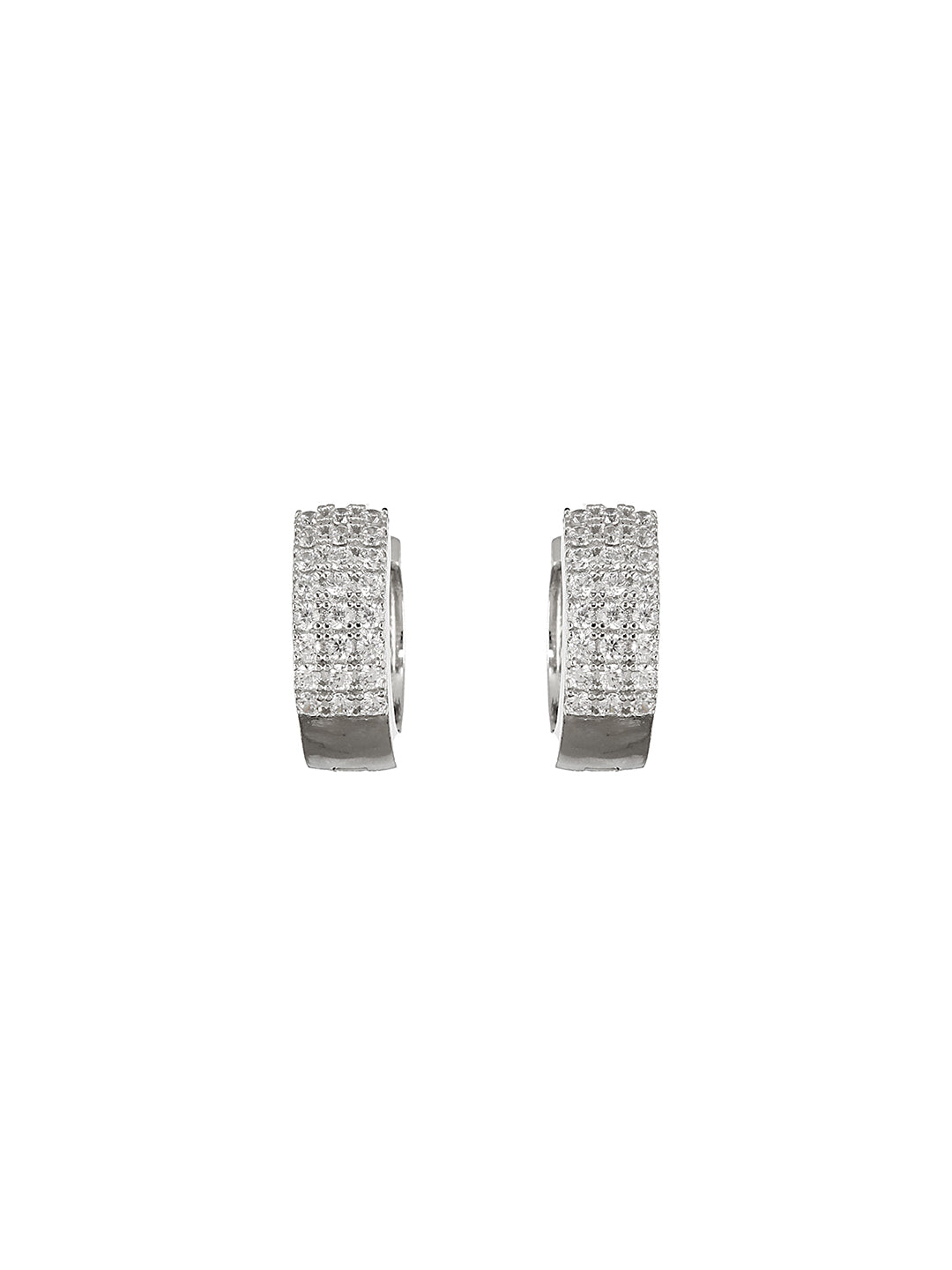 925 Sterling Silver Rhodium Plated  CZ Studded Small  Hoop Earrings