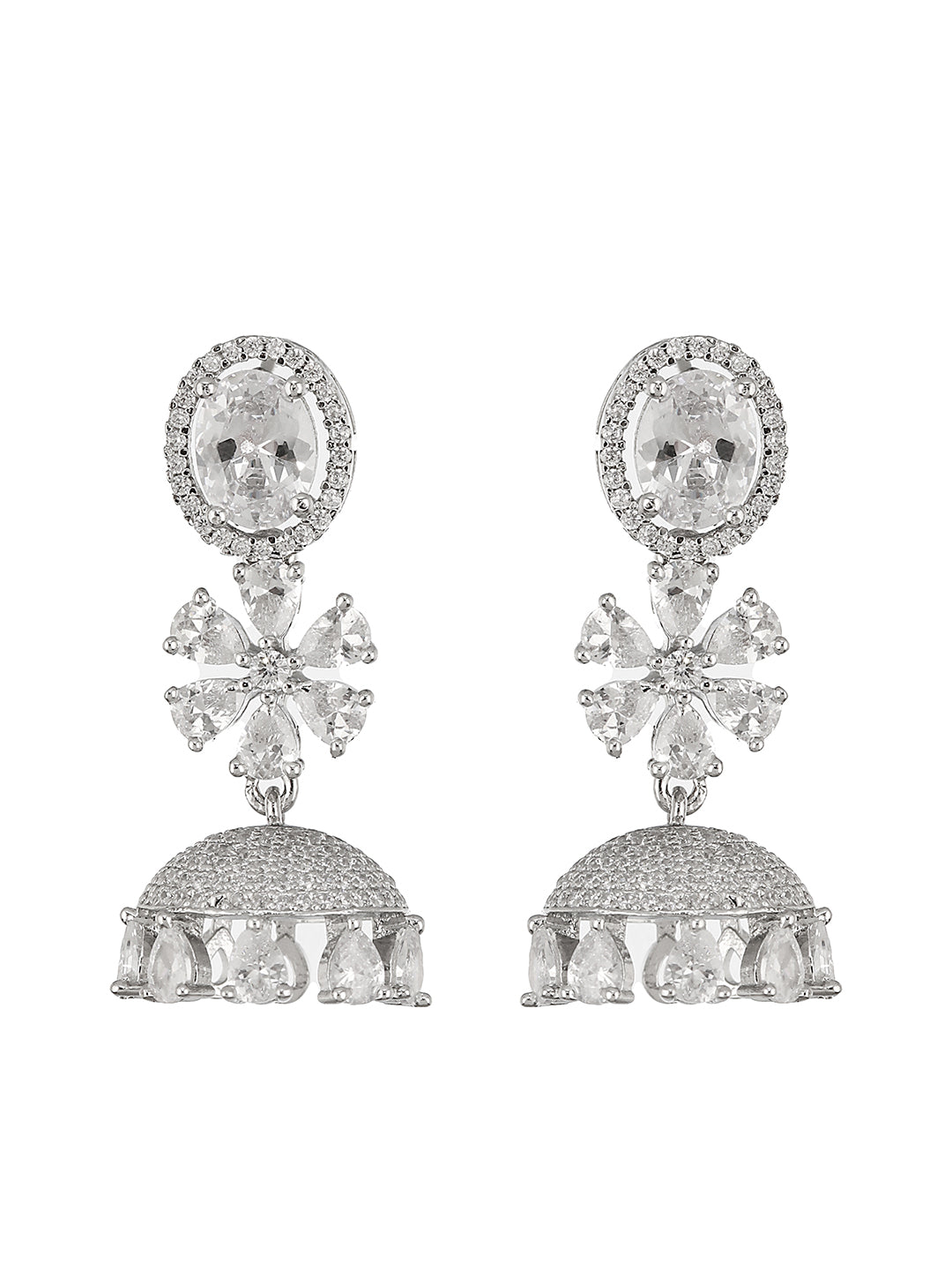 925 Sterling Silver Cubic Zirconia Studded Jhumka  Earrings
